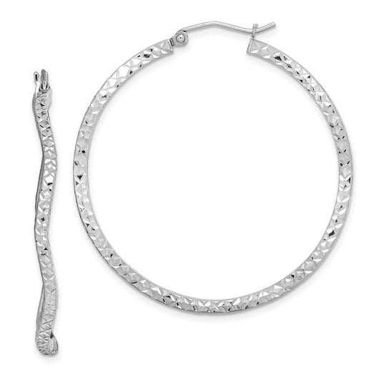 QE8205 Sterling Silver Rhodium-plated Wavy D/C 1.75mm Round Hoop Earrings