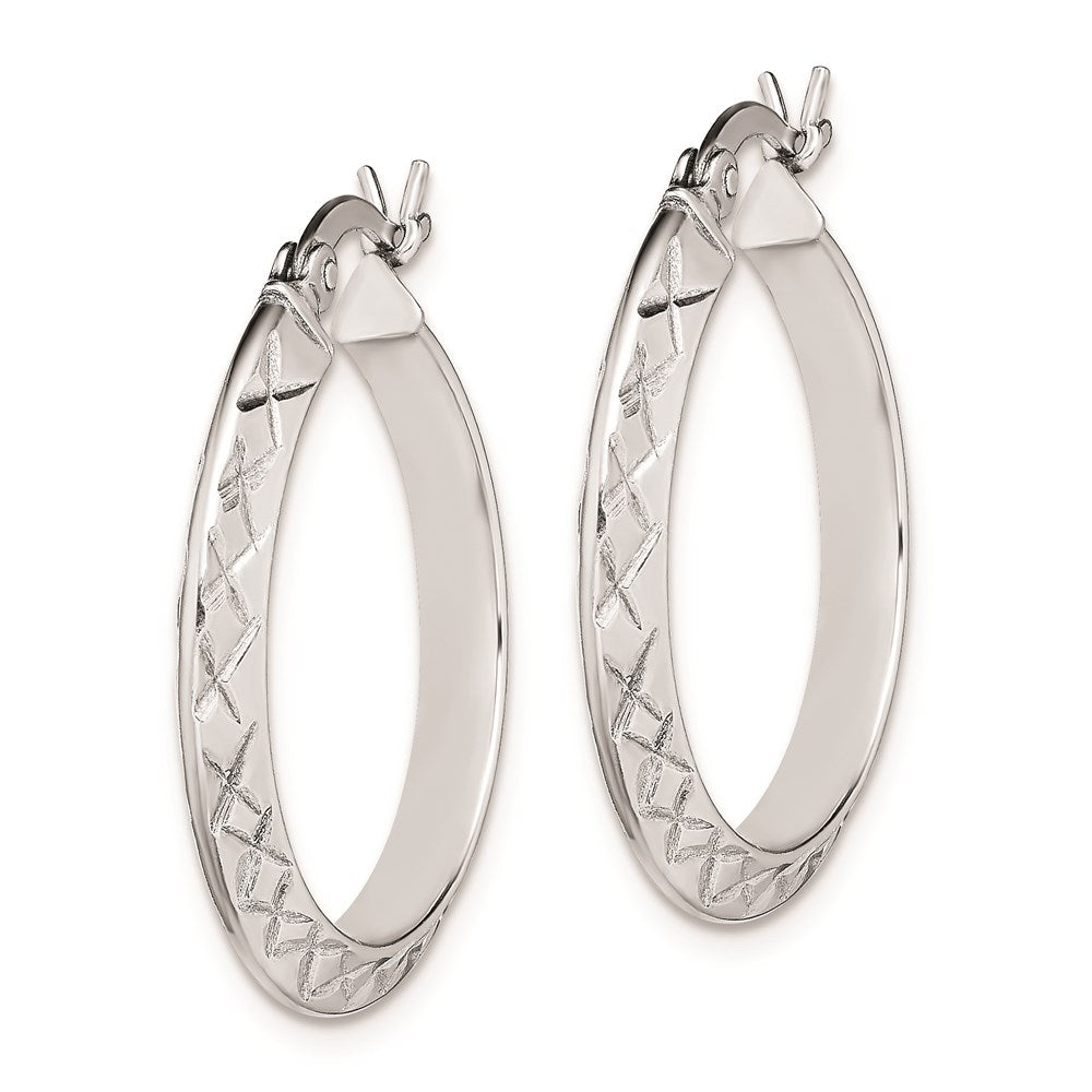 QE8211 Sterling Silver RH-plated D/C Knife Edge 3mm Round Hoop Earrings