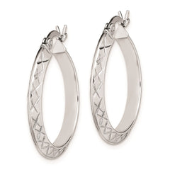 QE8211 Sterling Silver RH-plated D/C Knife Edge 3mm Round Hoop Earrings