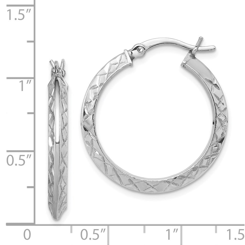 QE8211 Sterling Silver RH-plated D/C Knife Edge 3mm Round Hoop Earrings