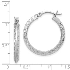 QE8211 Sterling Silver RH-plated D/C Knife Edge 3mm Round Hoop Earrings