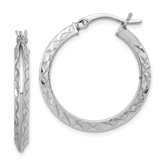 QE8211 Sterling Silver RH-plated D/C Knife Edge 3mm Round Hoop Earrings