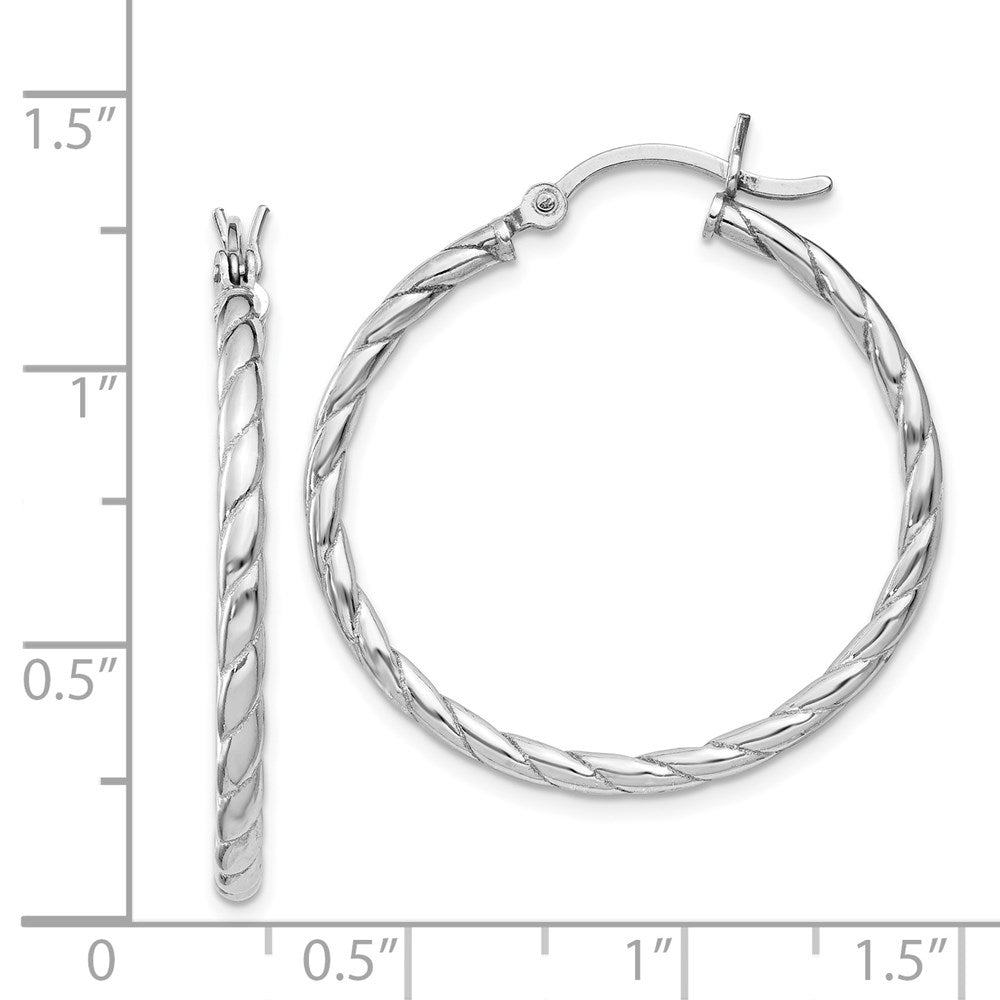 QE8217 Sterling Silver Rhodium Plated 2x30mm Twisted Hoop Earrings