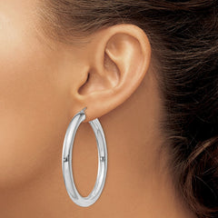 QE822 Sterling Silver Rhodium-plated 5mm Round Hoop Earrings