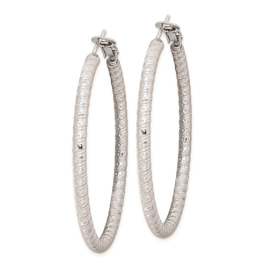 QE8222 Sterling Silver Rhod-plated 3.25x50mm Omega Back Hoop Earrings