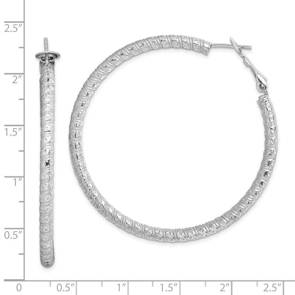 QE8222 Sterling Silver Rhod-plated 3.25x50mm Omega Back Hoop Earrings