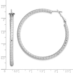 QE8222 Sterling Silver Rhod-plated 3.25x50mm Omega Back Hoop Earrings