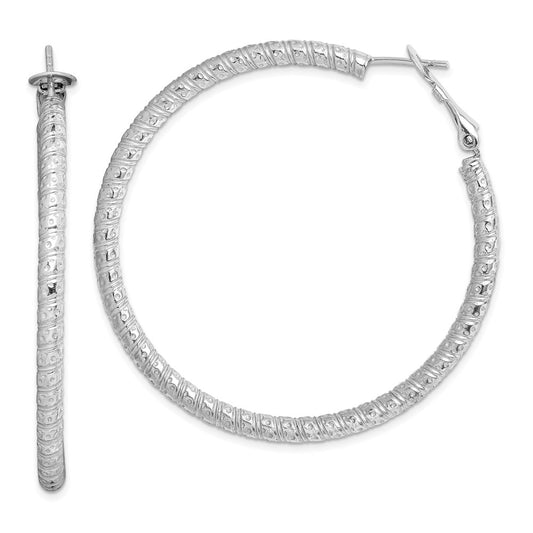 QE8222 Sterling Silver Rhod-plated 3.25x50mm Omega Back Hoop Earrings