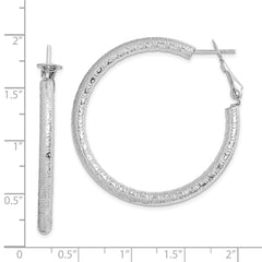 QE8223 Sterling Silver Rhod-plated 3.25x40mm Omega Back Hoop Earrings