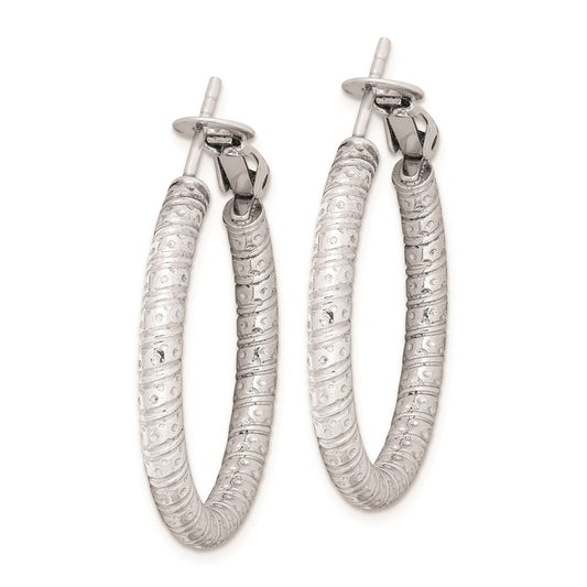 QE8224 Sterling Silver Rhod-plated 3.25x30mm Omega Back Hoop Earrings