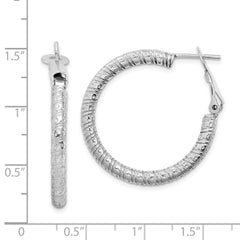 QE8224 Sterling Silver Rhod-plated 3.25x30mm Omega Back Hoop Earrings