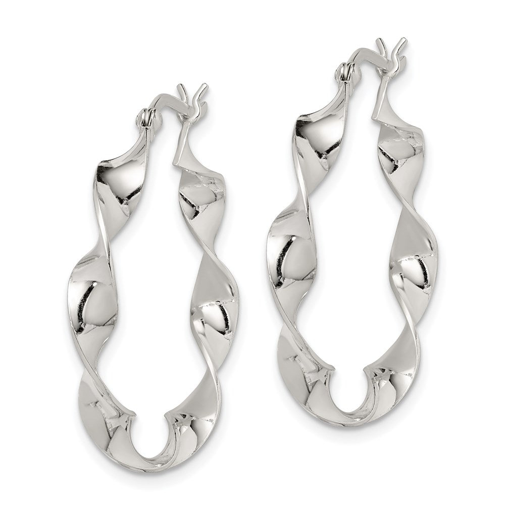 QE8230 Sterling Silver Twisted 4x30mm Hoop Earrings