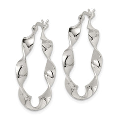 QE8230 Sterling Silver Twisted 4x30mm Hoop Earrings
