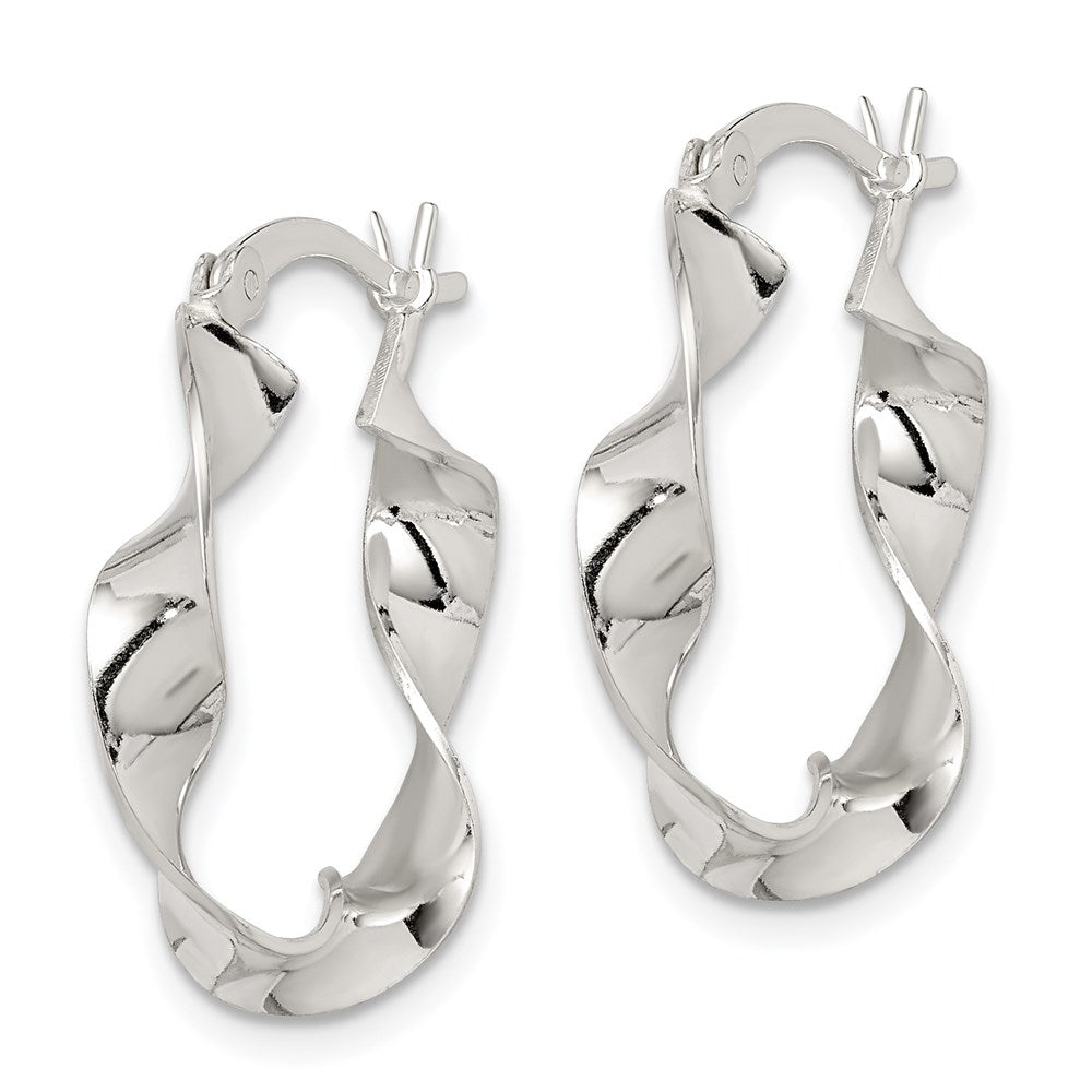 QE8231 Sterling Silver Twisted 4x22mm Hoop Earrings