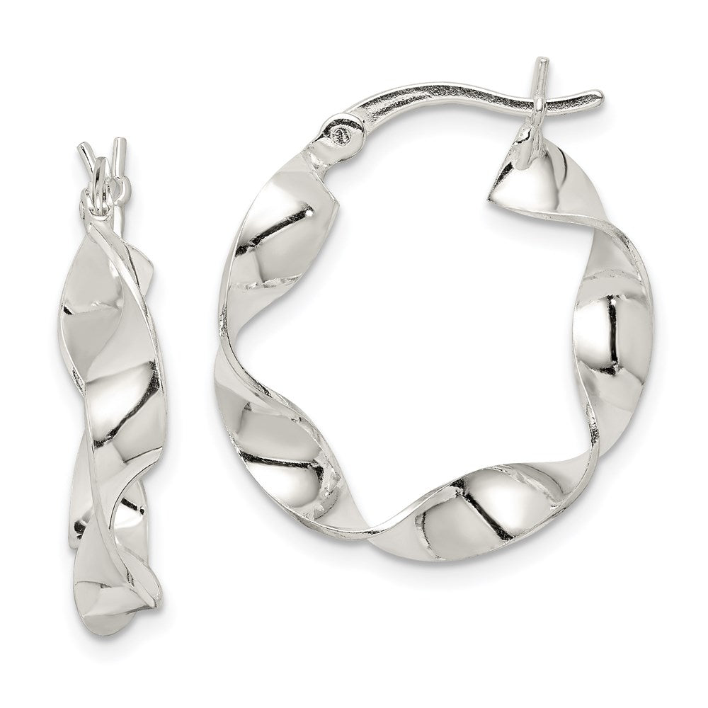 QE8231 Sterling Silver Twisted 4x22mm Hoop Earrings
