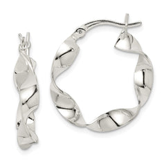 QE8231 Sterling Silver Twisted 4x22mm Hoop Earrings