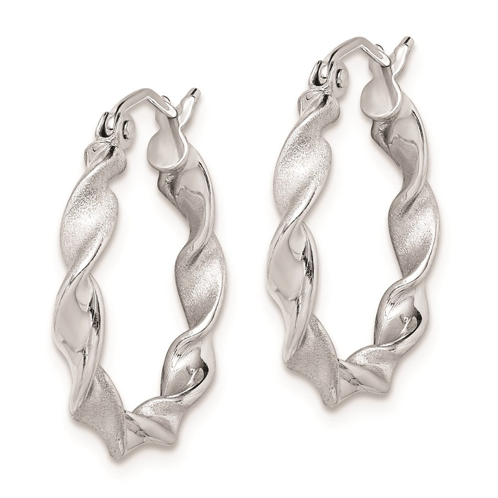 QE8232 Sterling Silver Rhodium-plated Polish and Satin 2.5mm Twist Hoop Earrings