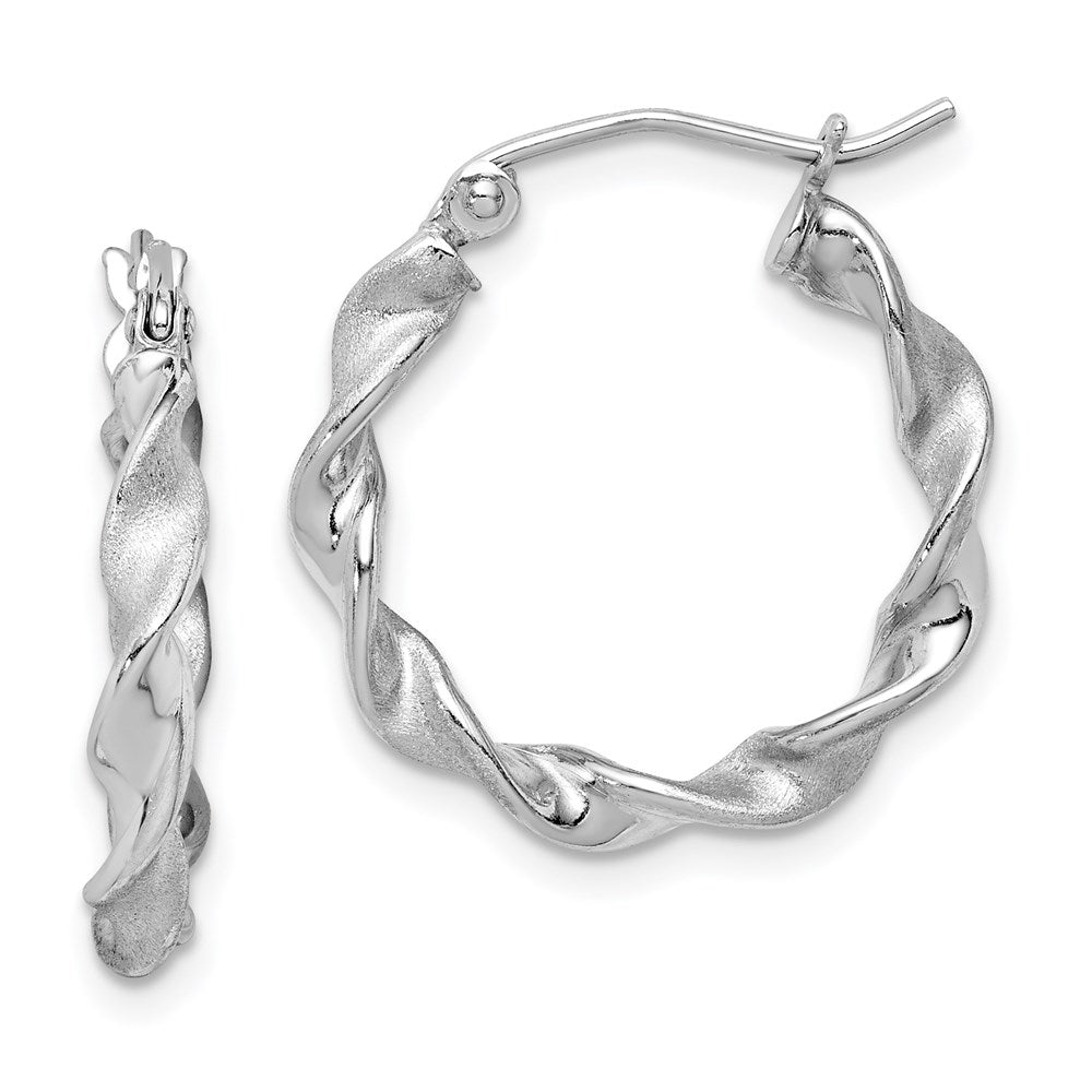 QE8232 Sterling Silver Rhodium-plated Polish and Satin 2.5mm Twist Hoop Earrings