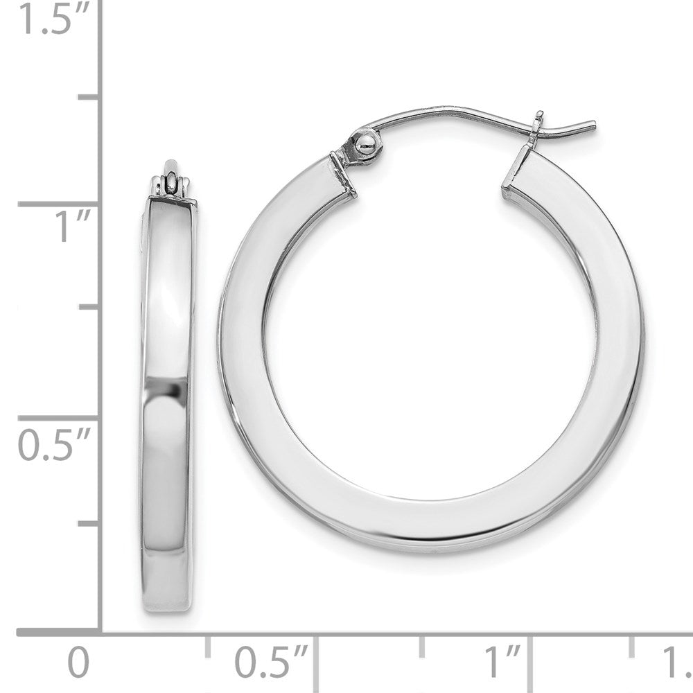 QE824 Sterling Silver Rhodium-plated 3x25mm Square Tube Hoop Earrings