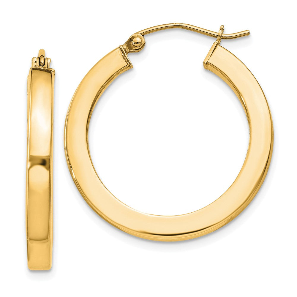 QE824GP Sterling Silver Flash Gold-plated 3x25mm Square Tube Hoop Earrings