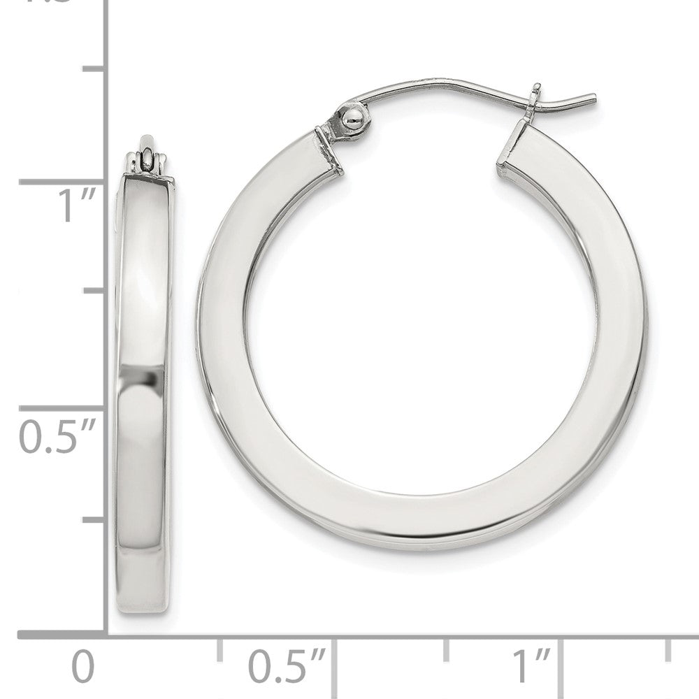 QE824SP Sterling Silver 3x25mm Square Tube Hoop Earrings