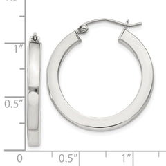 QE824SP Sterling Silver 3x25mm Square Tube Hoop Earrings