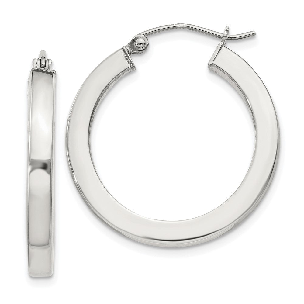 QE824SP Sterling Silver 3x25mm Square Tube Hoop Earrings