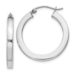 QE824 Sterling Silver Rhodium-plated 3x25mm Square Tube Hoop Earrings