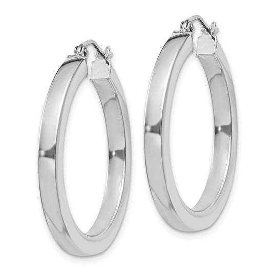 QE825 Sterling Silver Rhodium-plated 3x30mm Square Tube Hoop Earrings