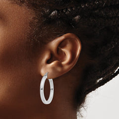 QE825 Sterling Silver Rhodium-plated 3x30mm Square Tube Hoop Earrings
