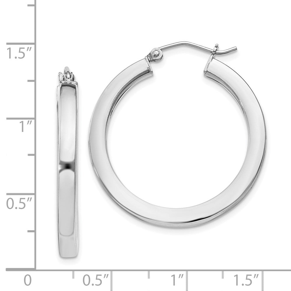 QE825 Sterling Silver Rhodium-plated 3x30mm Square Tube Hoop Earrings