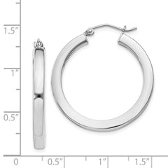 QE825 Sterling Silver Rhodium-plated 3x30mm Square Tube Hoop Earrings