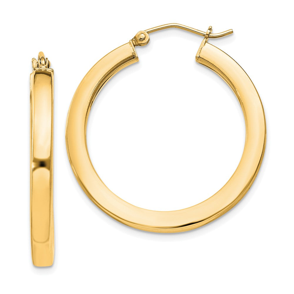 QE825GP Sterling Silver Flash Gold-plated 3x30mm Square Tube Hoop Earrings