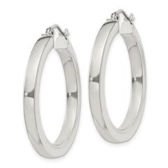 QE825SP Sterling Silver 3x30mm Square Tube Hoop Earrings