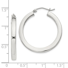 QE825SP Sterling Silver 3x30mm Square Tube Hoop Earrings