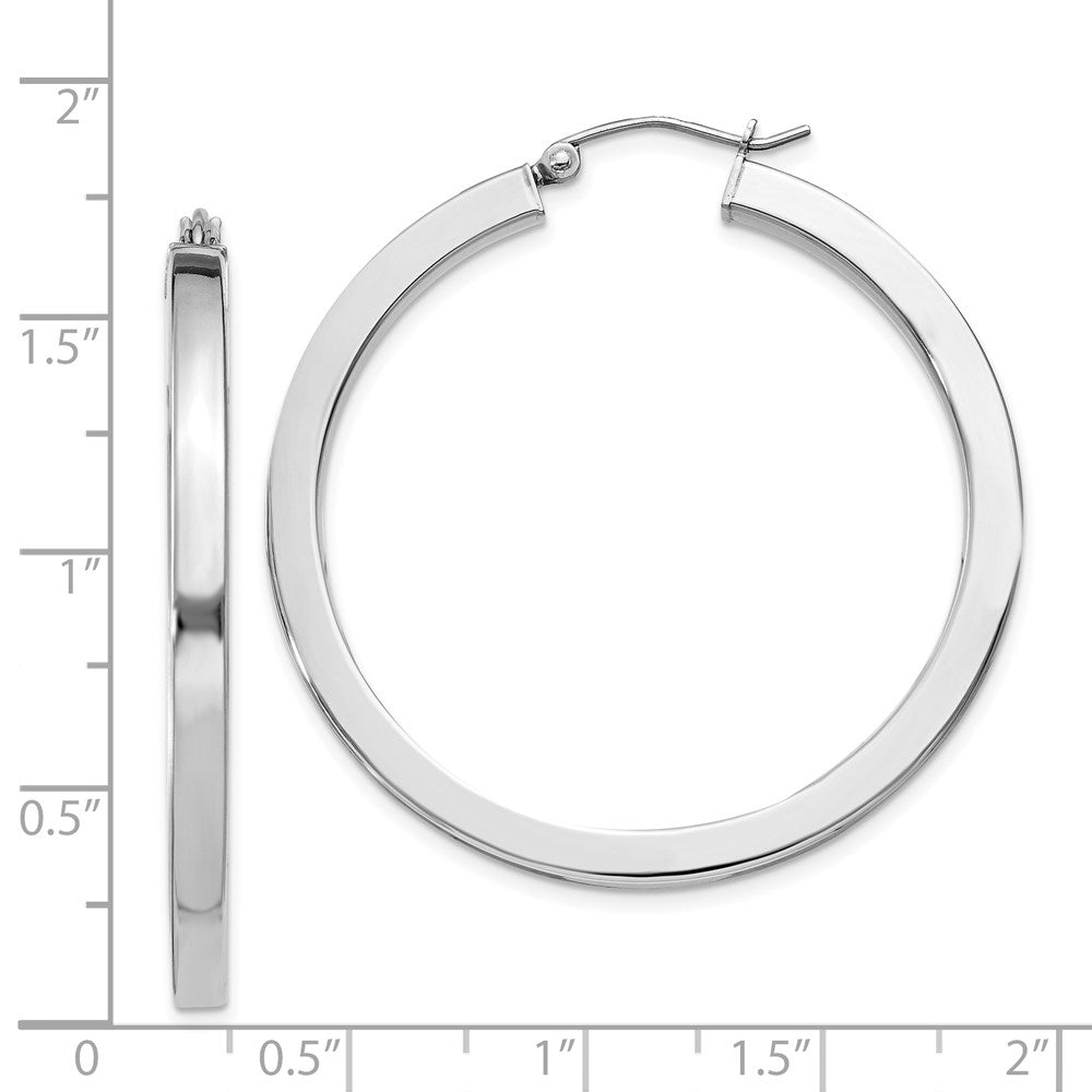 QE826 Sterling Silver Rhodium-plated 3x40mm Square Tube Hoop Earrings