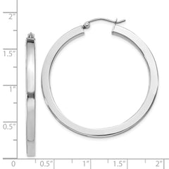 QE826 Sterling Silver Rhodium-plated 3x40mm Square Tube Hoop Earrings