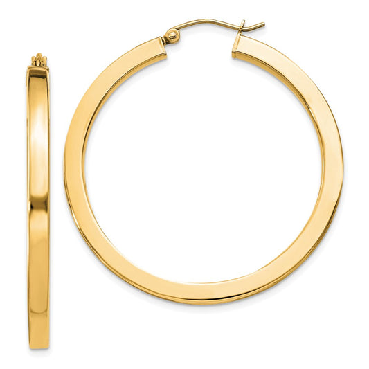QE826GP Sterling Silver Flash Gold-plated 3x40mm Square Tube Hoop Earrings