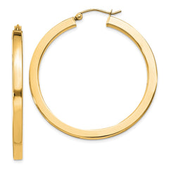 QE826GP Sterling Silver Flash Gold-plated 3x40mm Square Tube Hoop Earrings