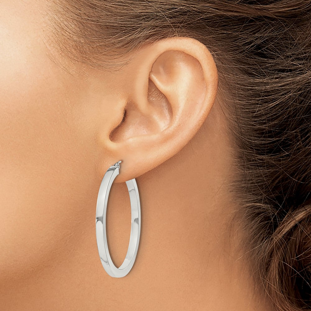 QE826SP Sterling Silver 3x40mm Square Tube Hoop Earrings