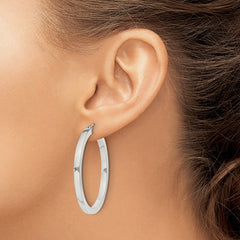 QE826SP Sterling Silver 3x40mm Square Tube Hoop Earrings