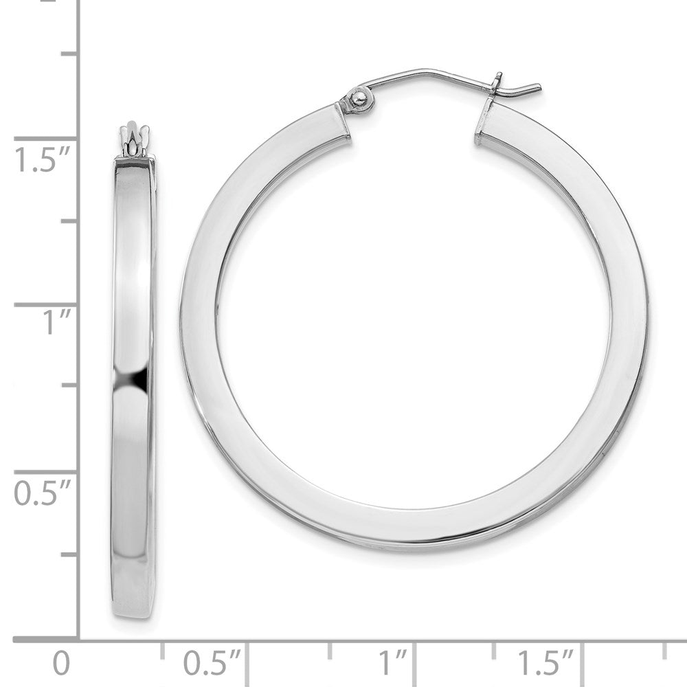 QE827 Sterling Silver Rhodium-plated 3x35mm Square Tube Hoop Earrings