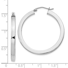 QE827 Sterling Silver Rhodium-plated 3x35mm Square Tube Hoop Earrings