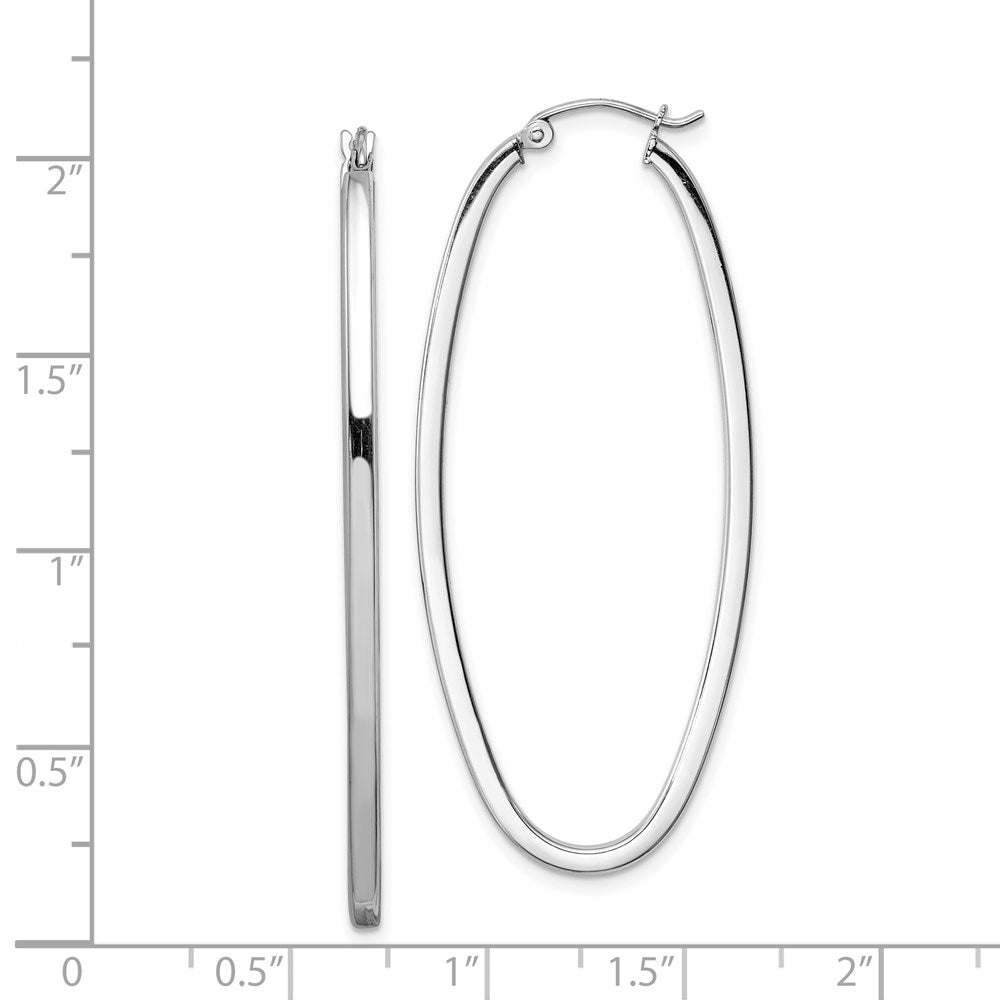 QE8270 Sterling Silver Rhodium-plated 2mm Square Tube Oval Hoop Earrings