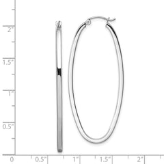 QE8270 Sterling Silver Rhodium-plated 2mm Square Tube Oval Hoop Earrings