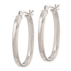 QE8274 Sterling Silver Rhodium-plated Beveled Edge 4mm Oval Hoop Earrings