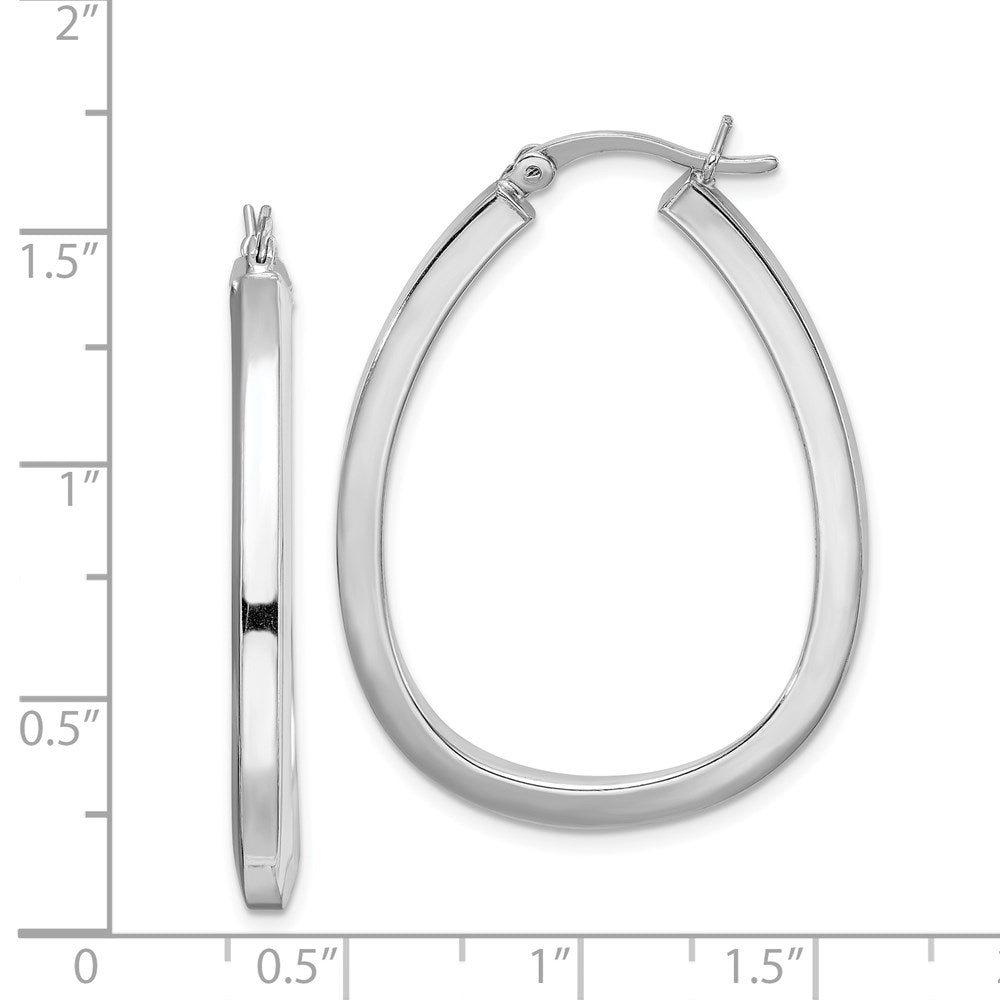 QE8275 Sterling Silver Rhod-plated Square Tube 4mm Teardrop Hoop Earrings