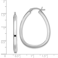 QE8275 Sterling Silver Rhod-plated Square Tube 4mm Teardrop Hoop Earrings