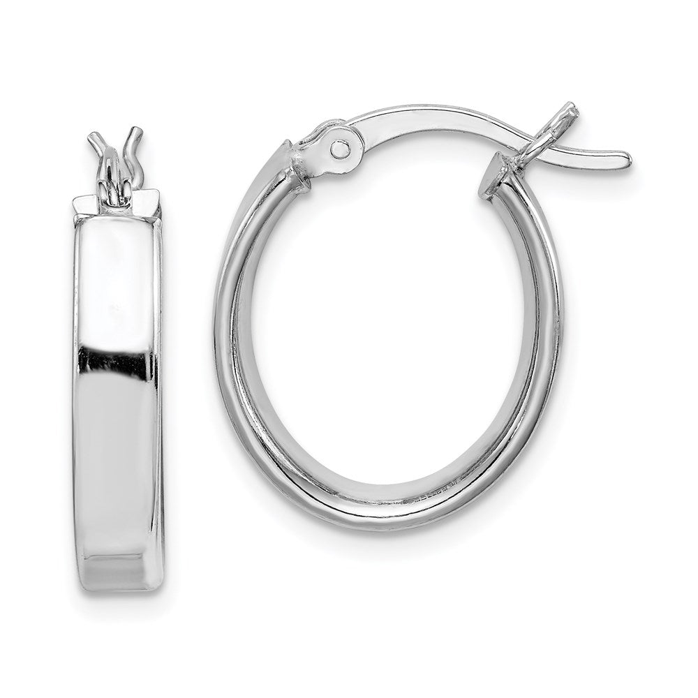 QE8276 Sterling Silver Rhodium-plated Polished 5mm Oval Hoop Earrings