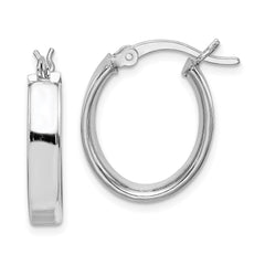 QE8276 Sterling Silver Rhodium-plated Polished 5mm Oval Hoop Earrings